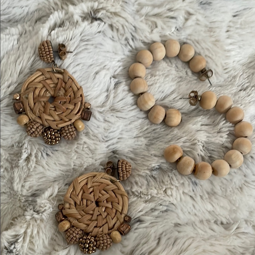 Elegant Tan Woven Earrings and Bracelet Set